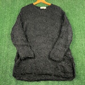 VTG Jones New York Women's L Black Mohair Wool Blend Hand Knit Sweater Tunic 90s
